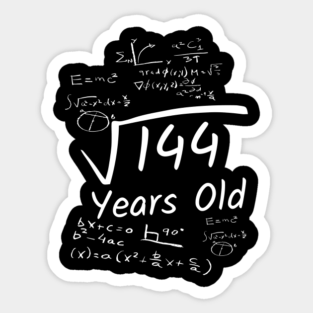 12th Birthday Math 144 Years Old Square Root Sticker by Imaginariux